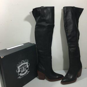 ANTHROPOLOGIE SILENT D Thigh High Black leather Boots Sz 38 7-7.5 NEW